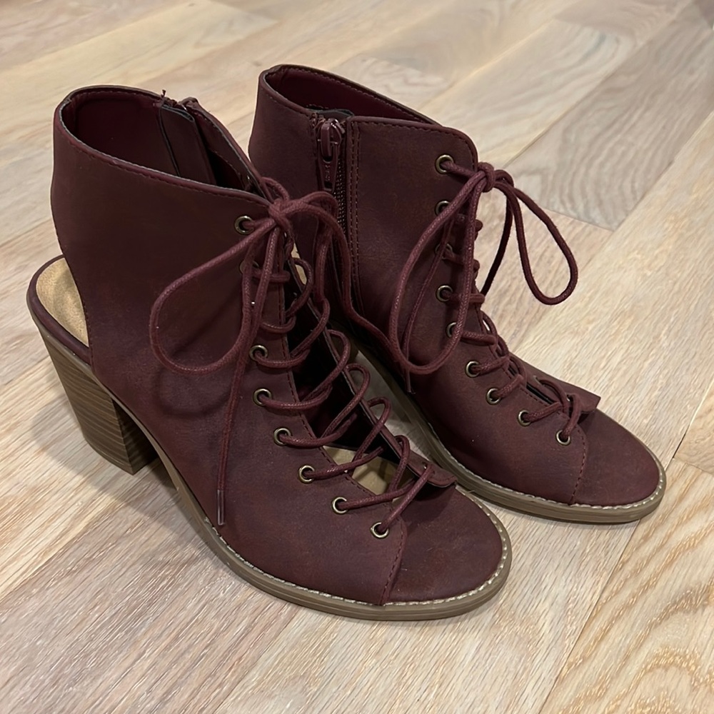 Mossimo Supply Co. Dark Red Lace Up Block Heel Sandals